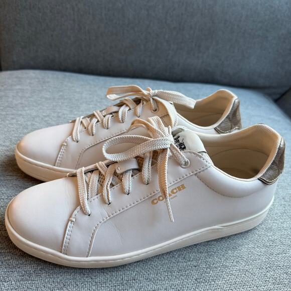 Coach Clip Low Top Sneaker Leather Cream Signature Canvas Preppy Women's 9 - Picture 4 of 16